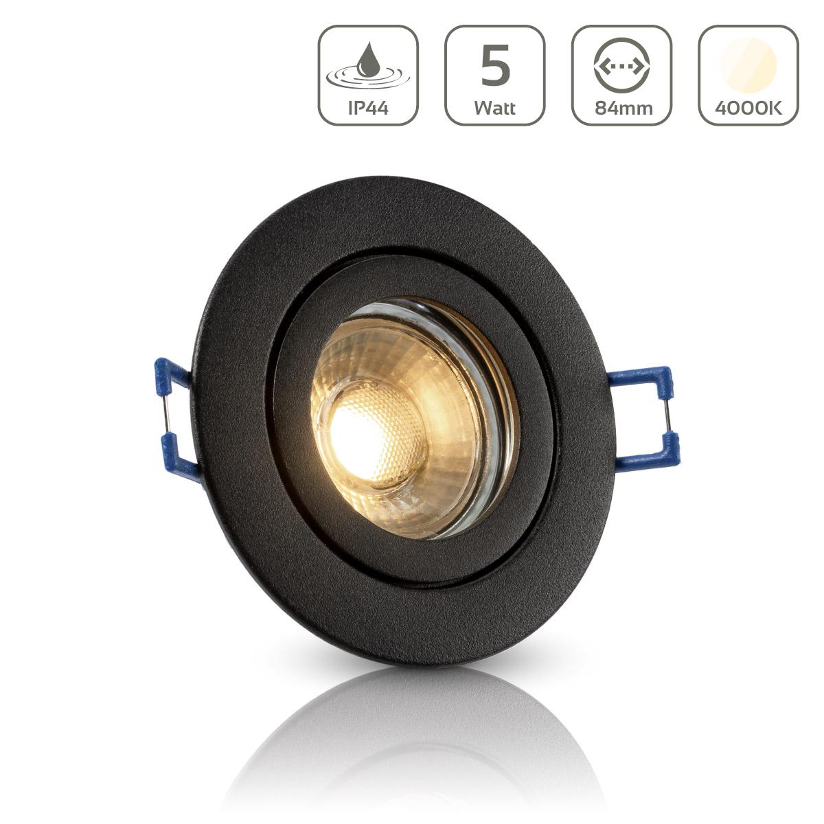 Einbauspot IP44 rund starr - Farbe: schwarz - LED Leuchtmittel: GU10 5W neutralweiß