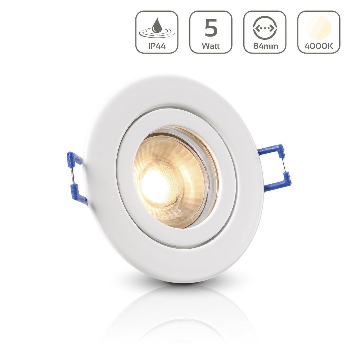 Einbauspot IP44 rund starr - Farbe: weiß - LED Leuchtmittel: GU10 5W neutralweiß