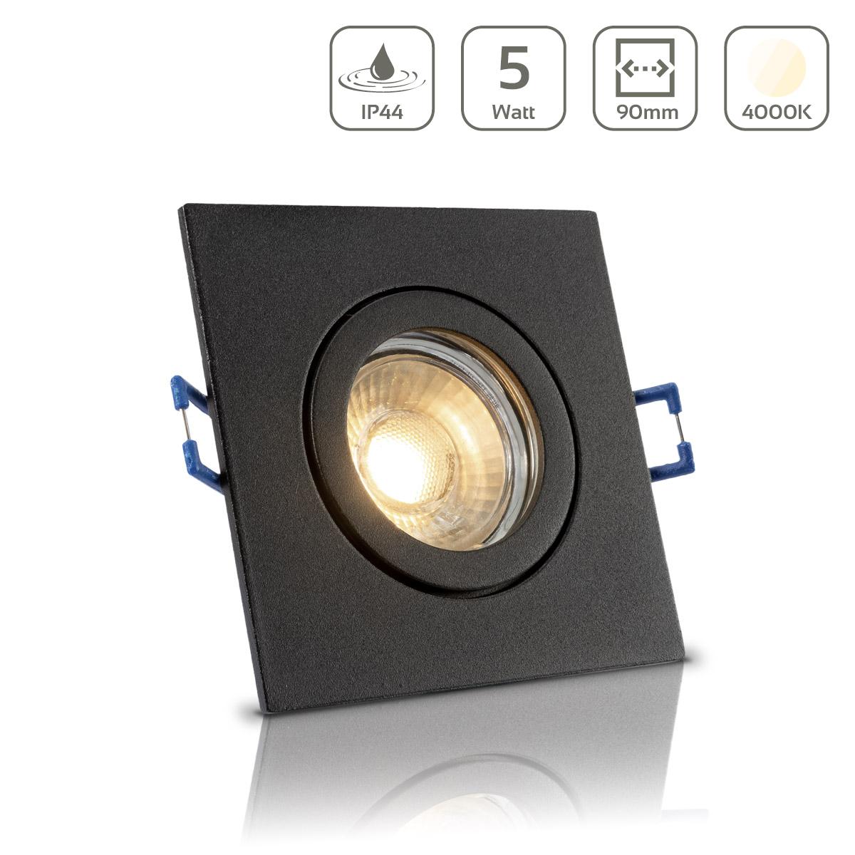 Einbauspot IP44 eckig - Farbe: Schwarz - LED Leuchtmittel: GU10 5W neutralweiß