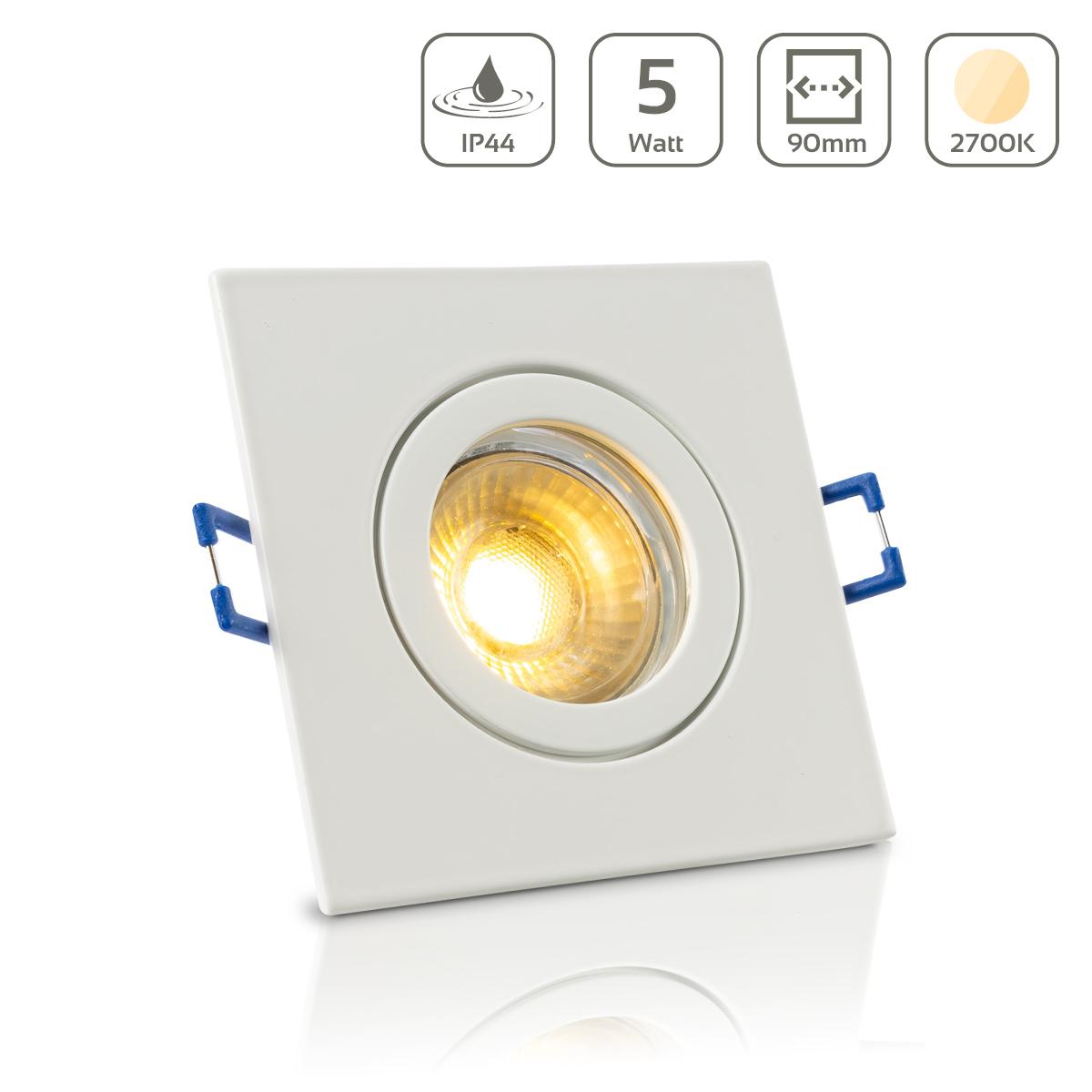Einbauspot IP44 eckig - Farbe: Weiß - LED Leuchtmittel: GU10 5W warmweiß