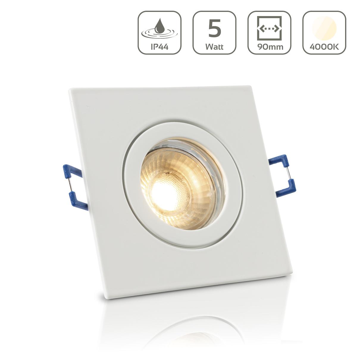 Einbauspot IP44 eckig - Farbe: Weiß - LED Leuchtmittel: GU10 5W neutralweiß
