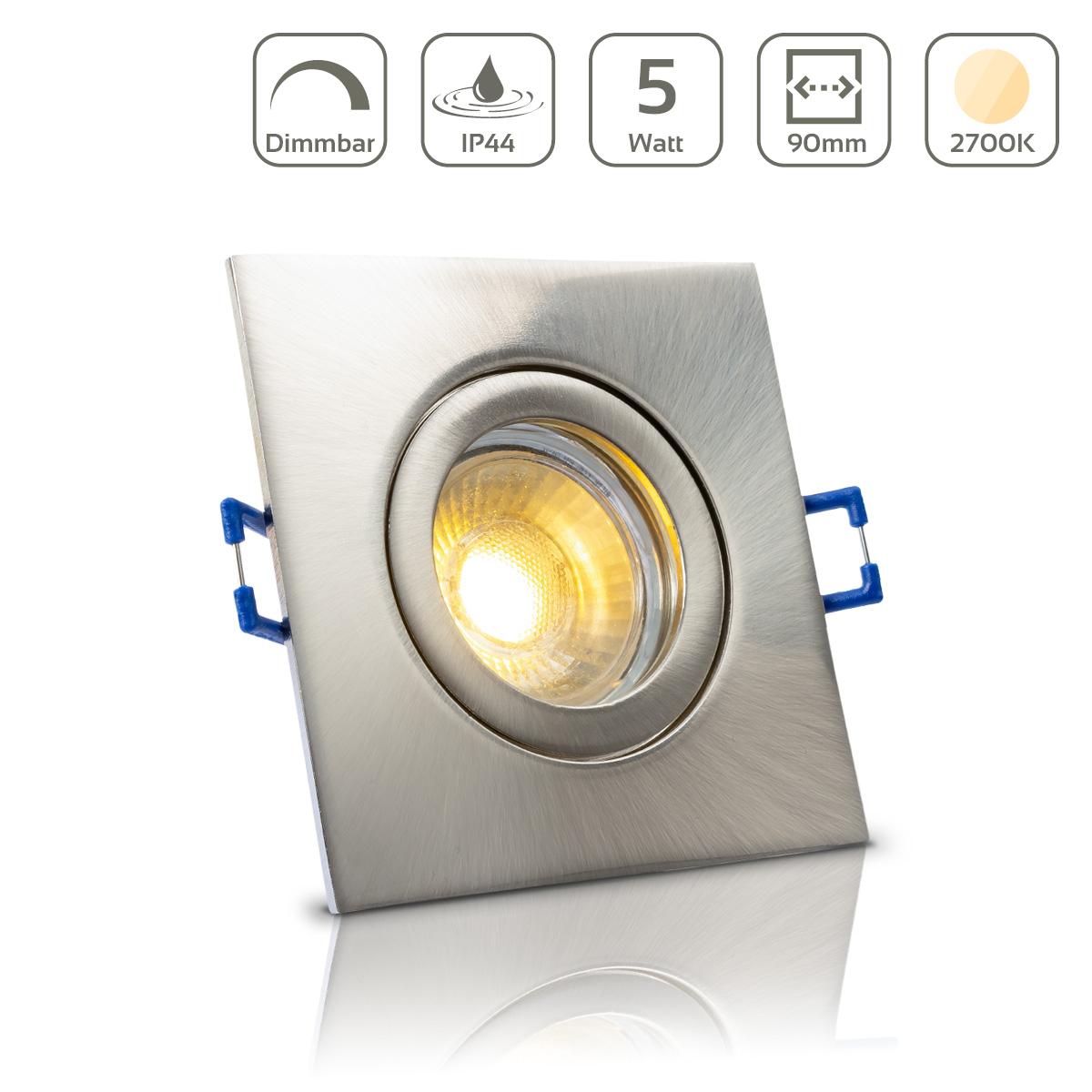 Einbauspot IP44 eckig - Farbe: Edelstahl-gebürstet - LED Leuchtmittel: GU10 5W warmweiß dimmbar