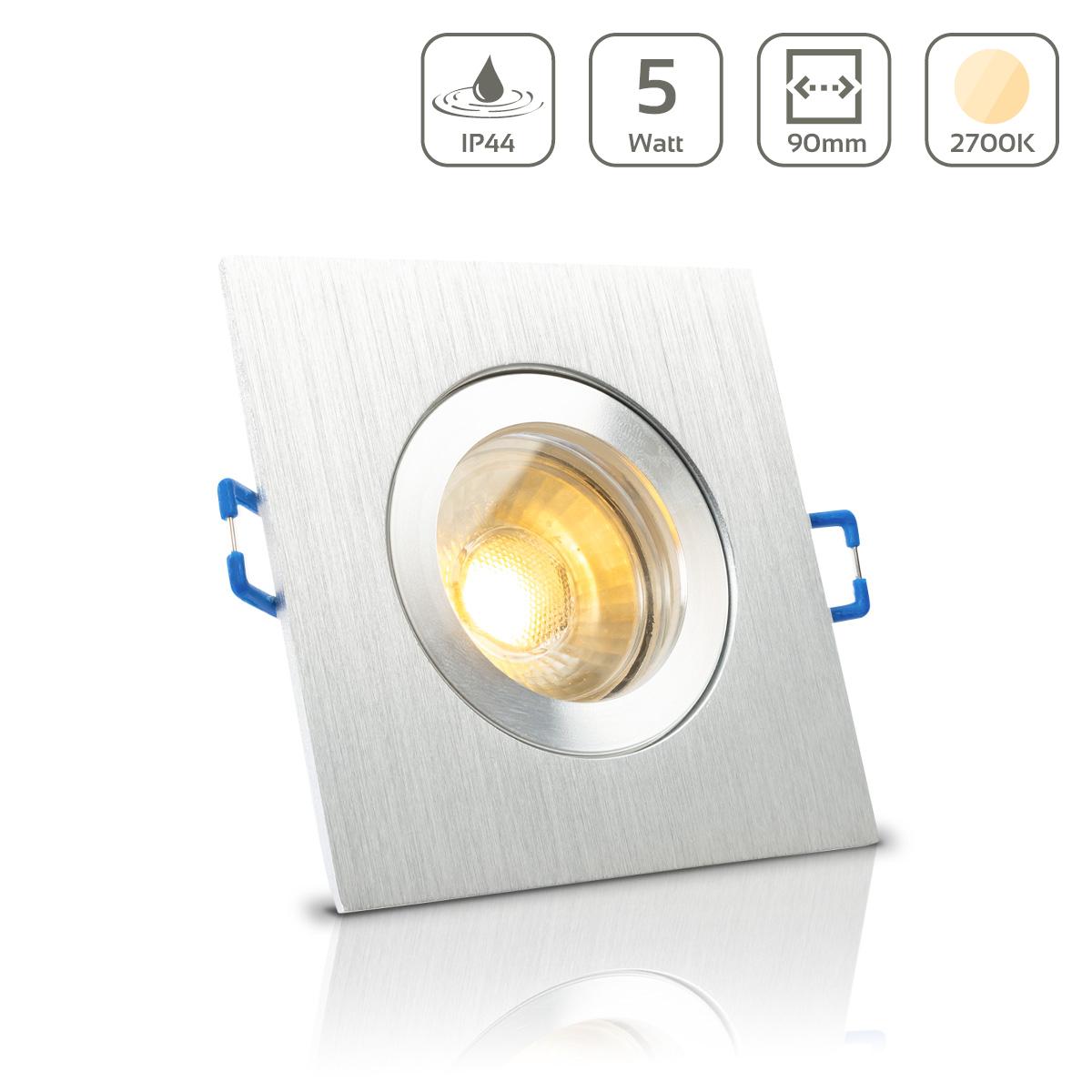 Einbauspot IP44 eckig - Farbe: Alu-gebürstet - LED Leuchtmittel: GU10 5W warmweiß