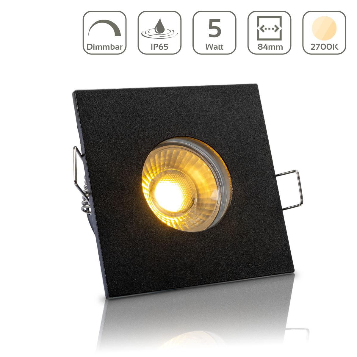 Einbauspot IP65 eckig - Farbe: Schwarz - LED Leuchtmittel: GU10 5W warmweiß dimmbar