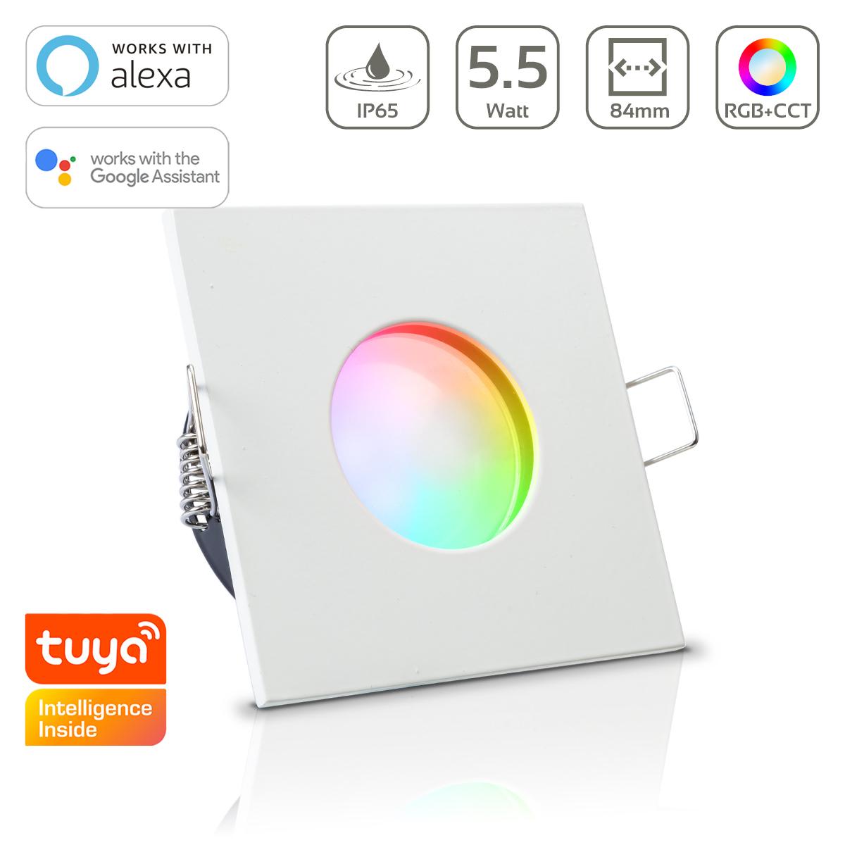 Einbauspot IP65 eckig - Farbe: Weiß - LED Leuchtmittel: GU10 5,5W RGB+CCT Smart