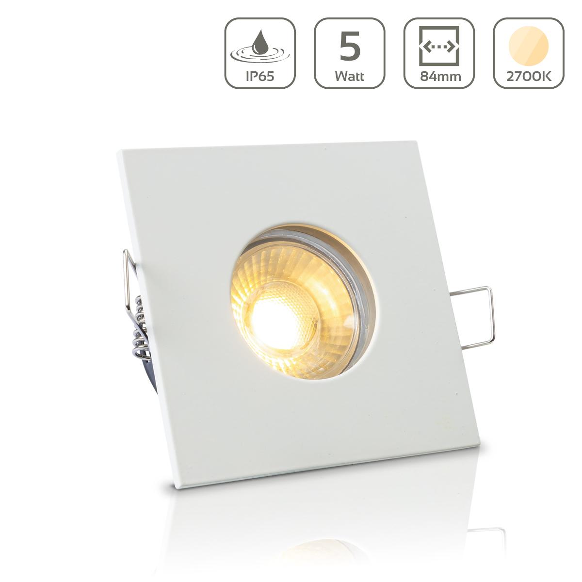 Einbauspot IP65 eckig - Farbe: Weiß - LED Leuchtmittel: GU10 5W warmweiß