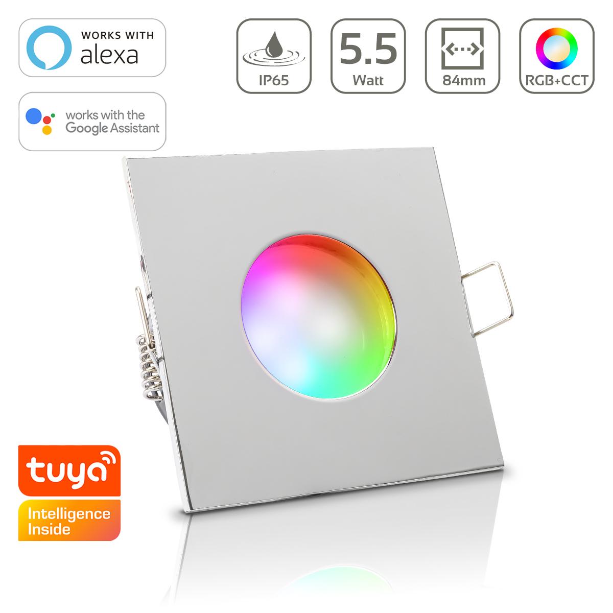 Einbauspot IP65 eckig - Farbe: Chrom - LED Leuchtmittel: GU10 5,5W RGB+CCT Smart