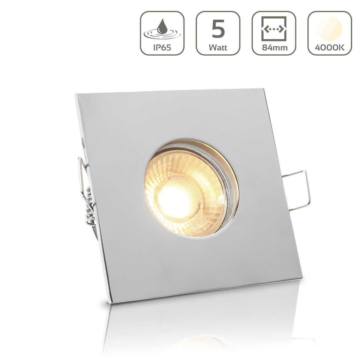 Einbauspot IP65 eckig - Farbe: Chrom - LED Leuchtmittel: GU10 5W neutralweiß