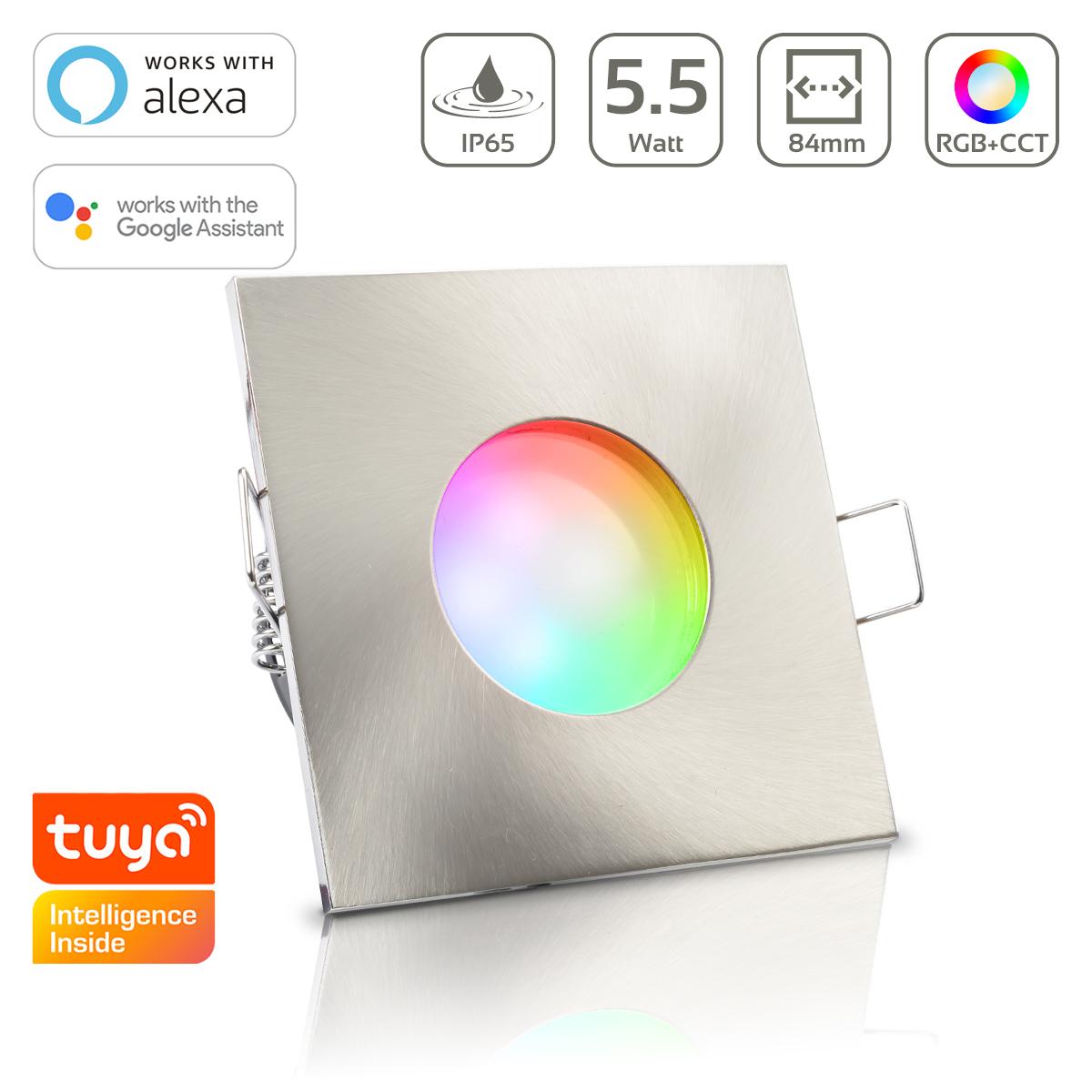 Einbauspot IP65 eckig - Farbe: Edelstahl - LED Leuchtmittel: GU10 5,5W RGB+CCT Smart