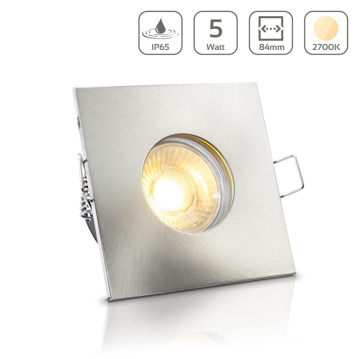 Einbauspot IP65 eckig - Farbe: Edelstahl - LED Leuchtmittel: GU10 5W warmweiß