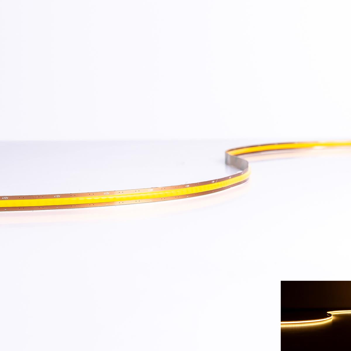 COB 12V Free Cut LED Streifen 5M 10W/m 600LED/m 8mm IP20 - Lichtfarbe: Super Warmweiß 2700K