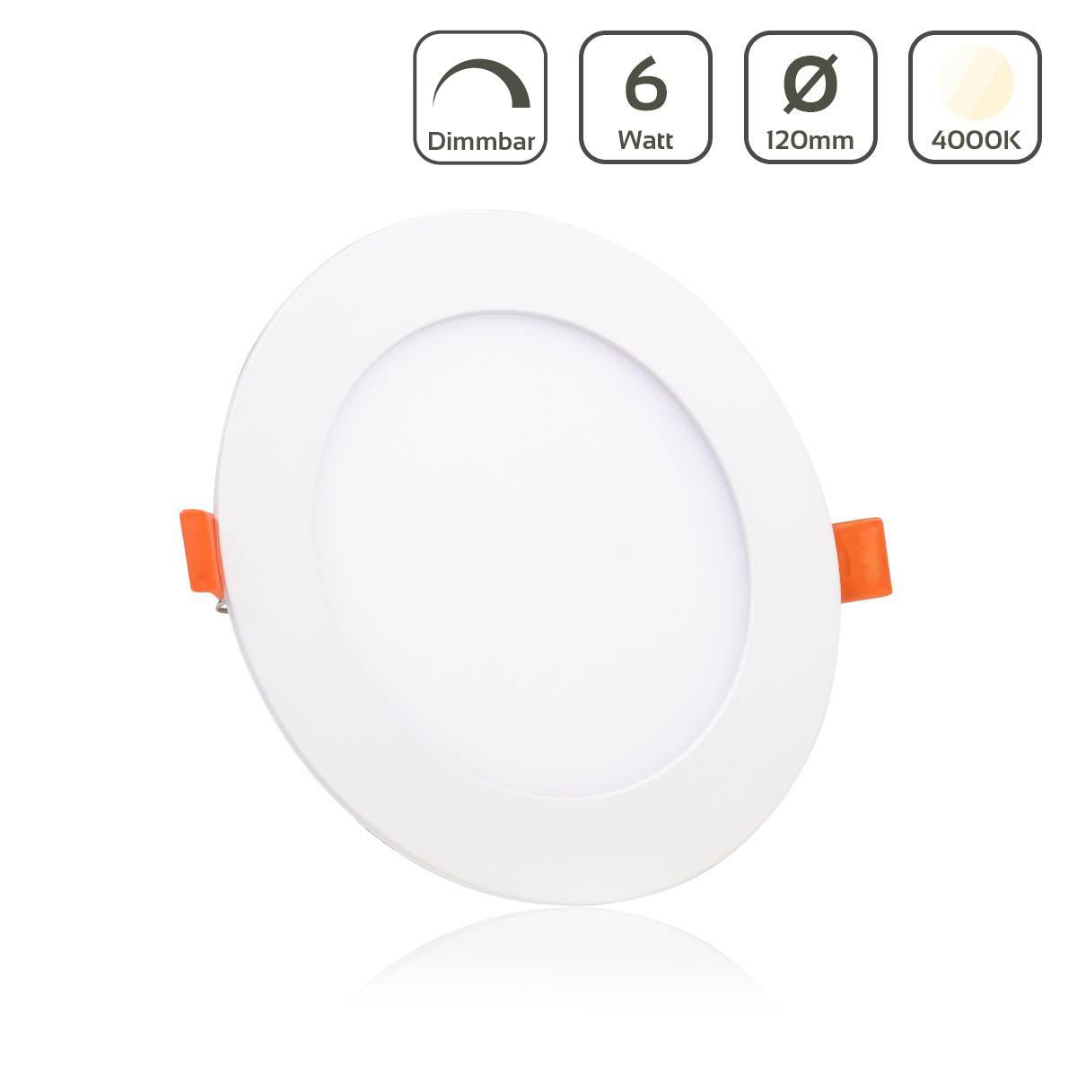 LED Panel Einbaustrahler rund weiss dimmbar - Lichtfarbe: Neutralweiß 4000K - Ausführung: 6W Ø120mm Ausschnitt Ø105mm