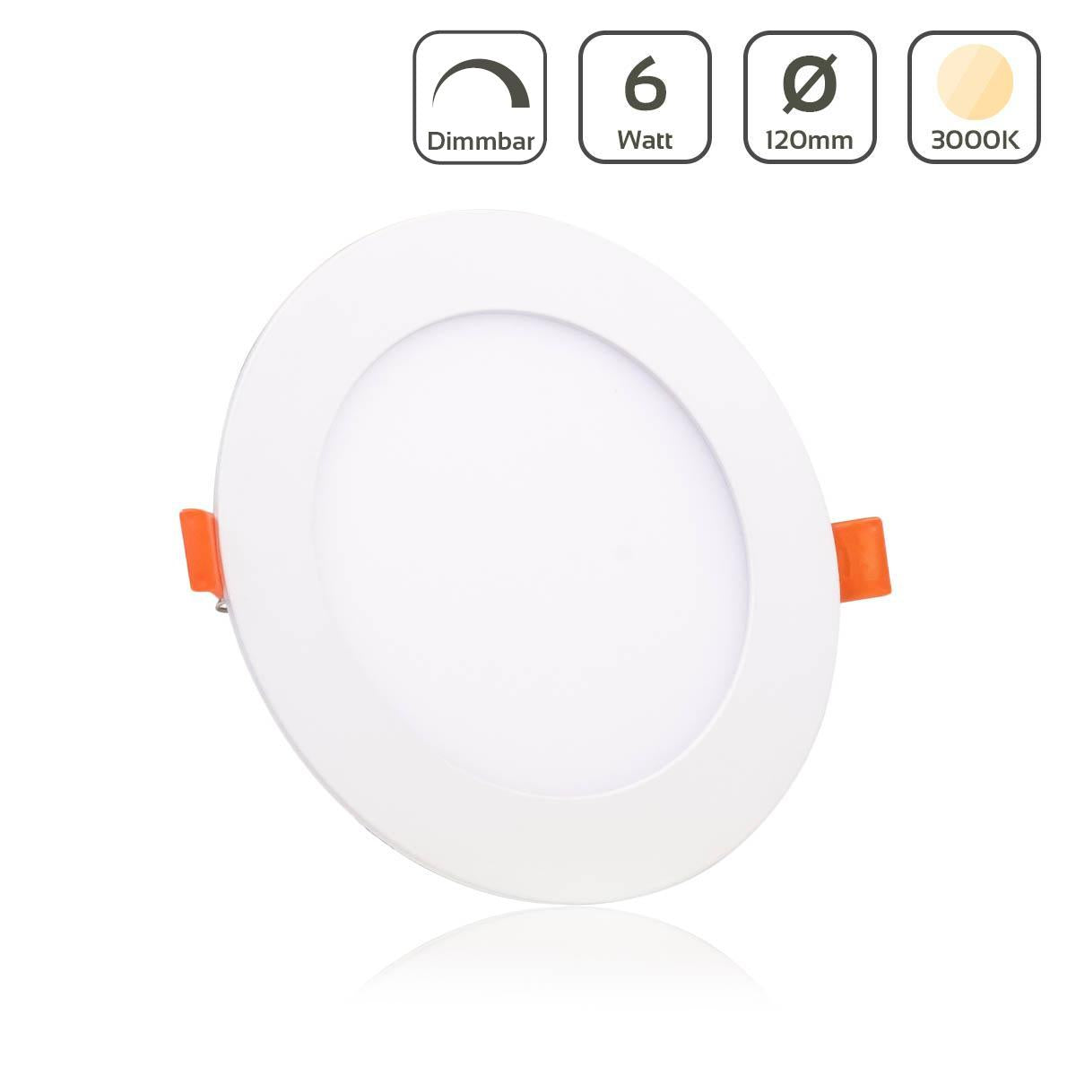 LED Panel Einbaustrahler rund weiss dimmbar - Lichtfarbe: Warmweiß 3000K - Ausführung: 6W Ø120mm Ausschnitt Ø105mm