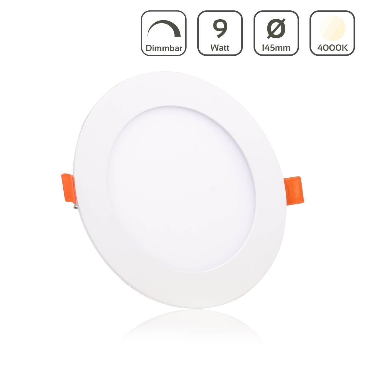 LED Panel Einbaustrahler rund weiss dimmbar - Lichtfarbe: Neutralweiß 4000K - Ausführung: 9W Ø145mm Ausschnitt Ø135mm