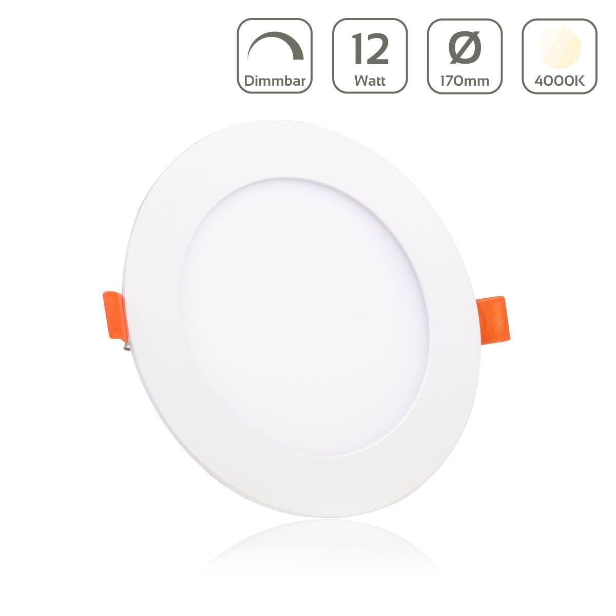 LED Panel Einbaustrahler rund weiss dimmbar - Lichtfarbe: Neutralweiß 4000K - Ausführung: 12W Ø170mm Ausschnitt Ø160mm