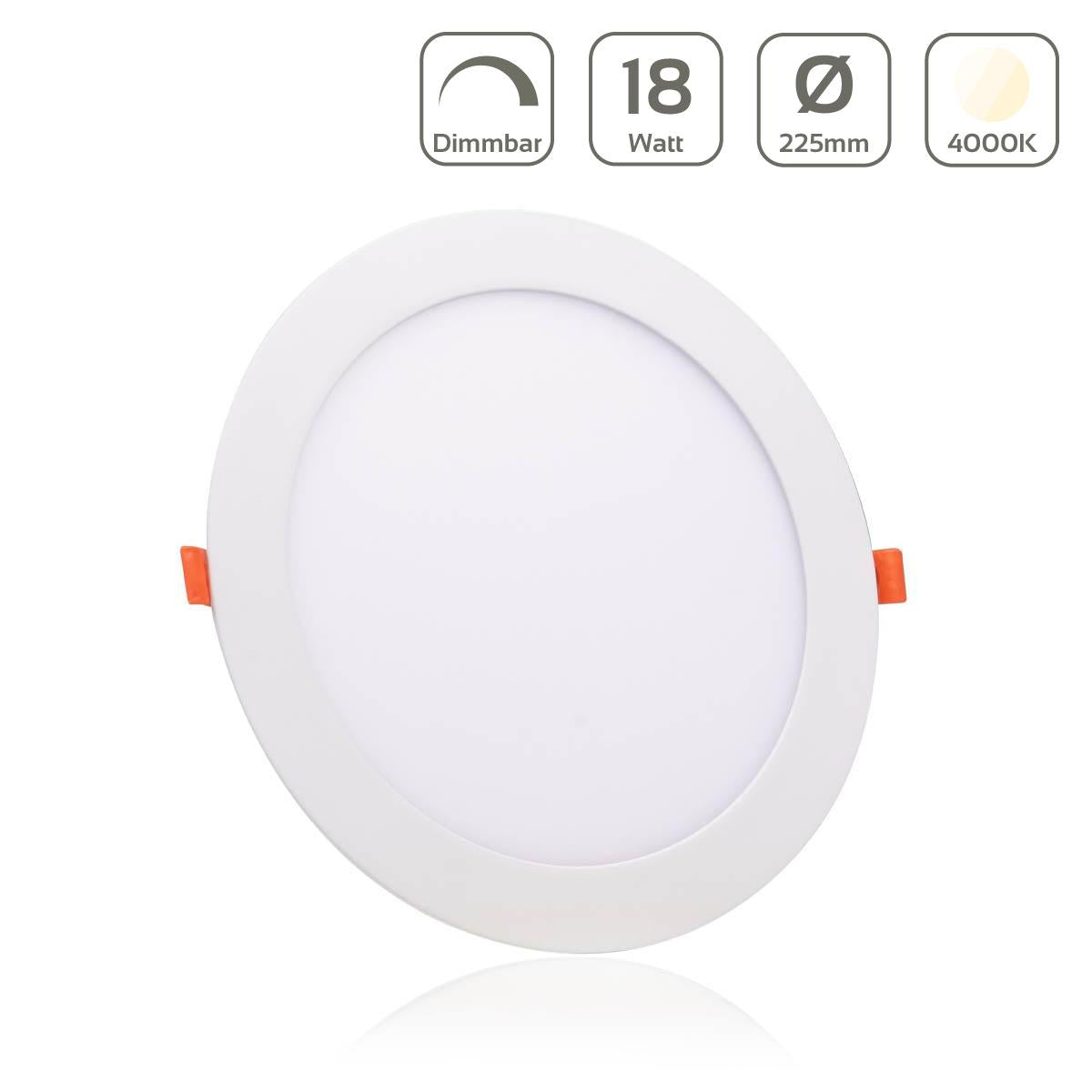 LED Panel Einbaustrahler rund weiss dimmbar - Lichtfarbe: Neutralweiß 4000K - Ausführung: 18W Ø225mm Ausschnitt Ø205mm