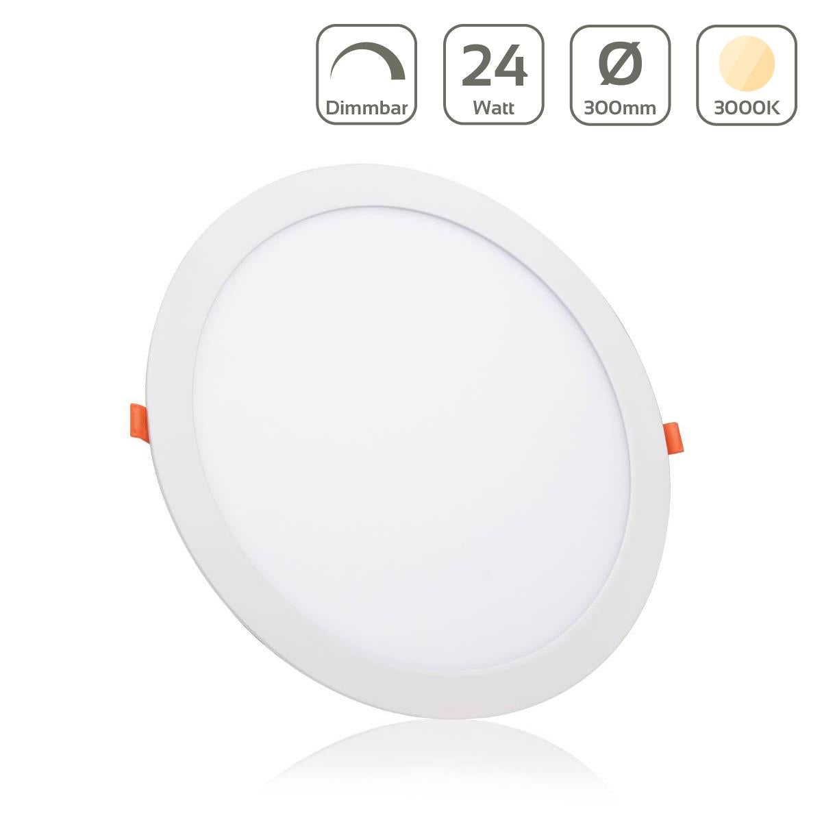 LED Panel Einbaustrahler rund weiss dimmbar - Lichtfarbe: Warmweiß 3000K - Ausführung: 24W Ø300mm Ausschnitt Ø285mm