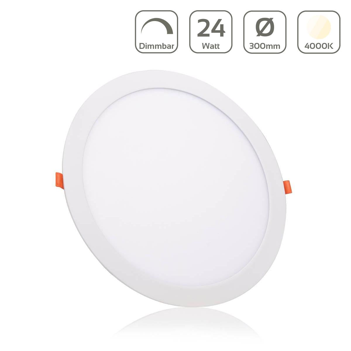 LED Panel Einbaustrahler rund weiss dimmbar - Lichtfarbe: Neutralweiß 4000K - Ausführung: 24W Ø300mm Ausschnitt Ø285mm