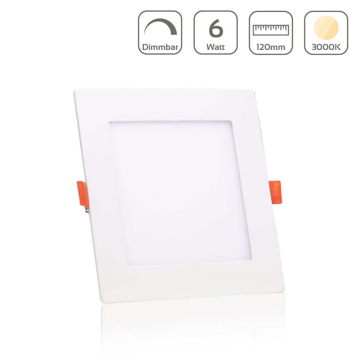 LED Panel Einbaustrahler eckig weiss dimmbar - Lichtfarbe: Warmweiß 3000K - Ausführung: 6W 120x120mm Ausschnitt 105x105mm