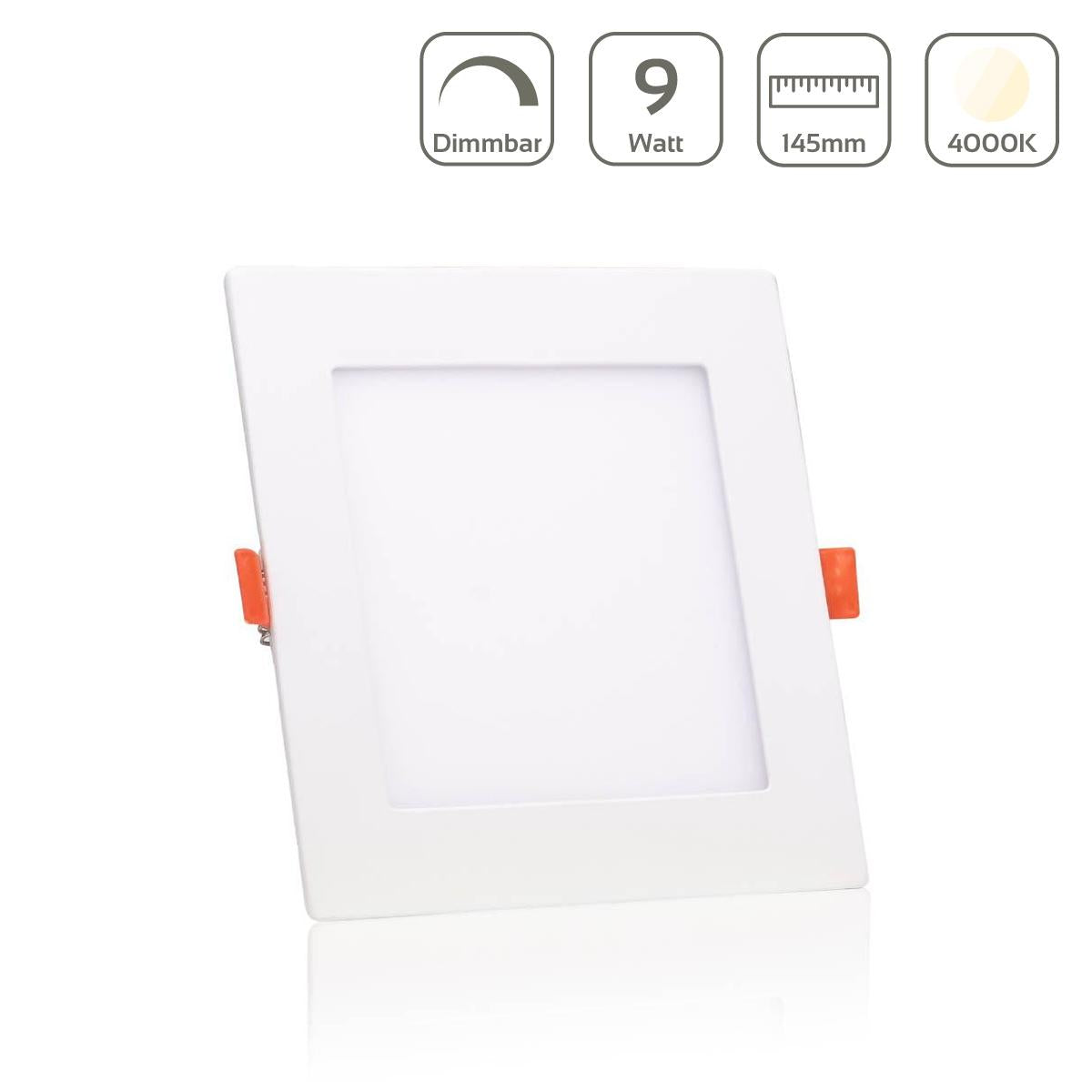 LED Panel Einbaustrahler eckig weiss dimmbar - Lichtfarbe: Neutralweiß 4000K - Ausführung: 9W 145x145mm Ausschnitt 135x135mm