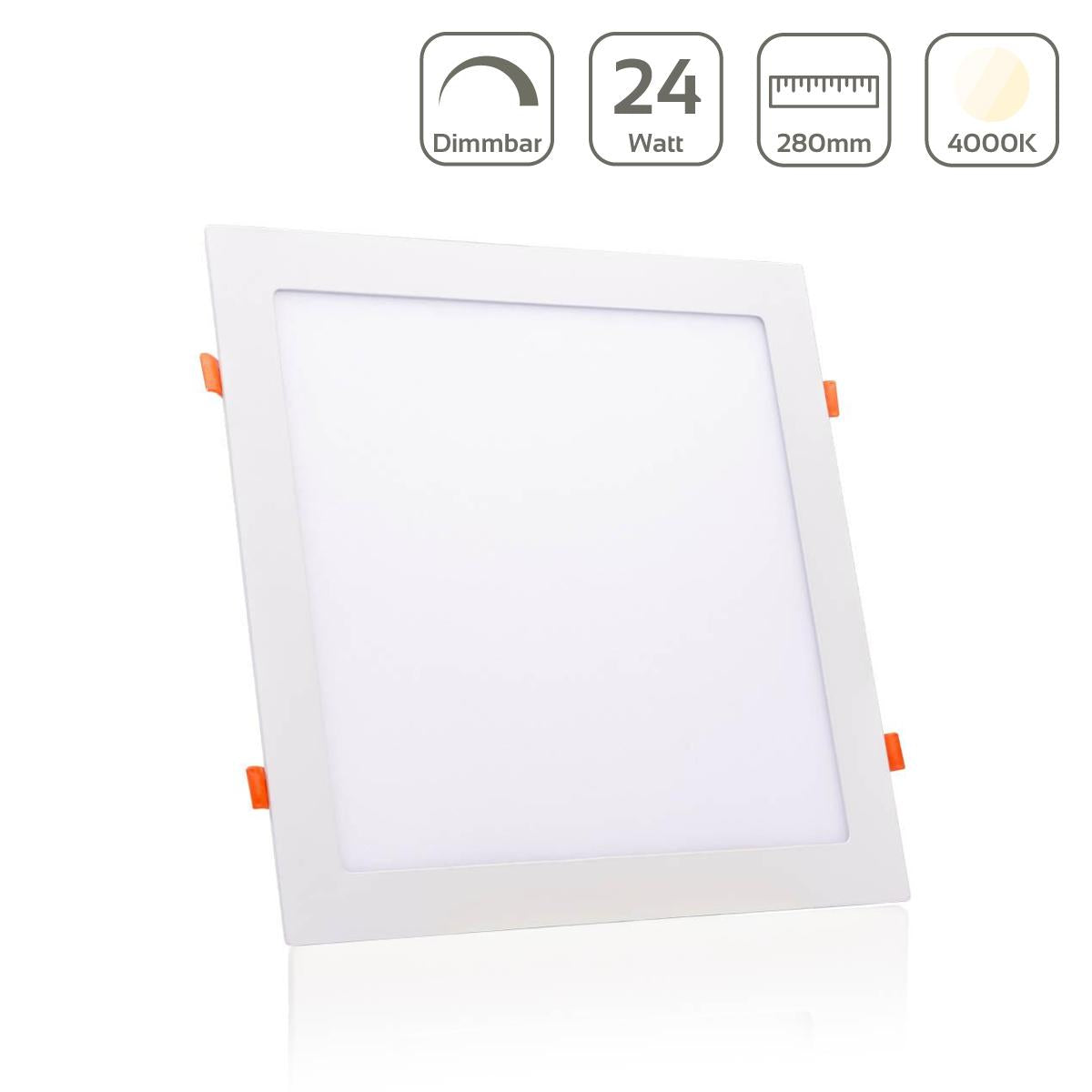 LED Panel Einbaustrahler eckig weiss dimmbar - Lichtfarbe: Neutralweiß 4000K - Ausführung: 24W 300x300mm Ausschnitt 280x280mm