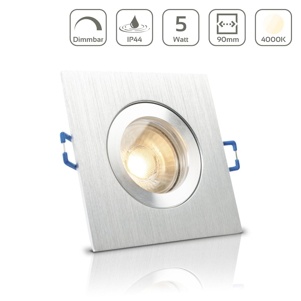 Einbauspot IP44 eckig - Farbe: Alu-gebürstet - LED Leuchtmittel: GU10 5W neutralweiß dimmbar