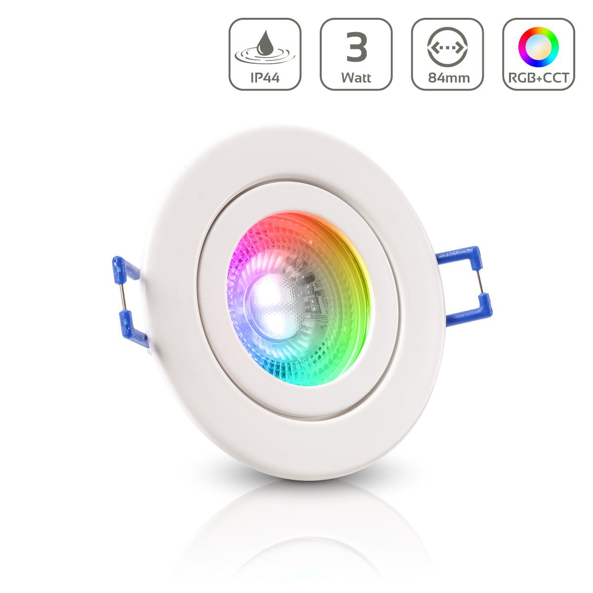 Einbauspot IP44 rund starr - Farbe: weiß - LED Leuchtmittel: GU10 5W RGB+CCT