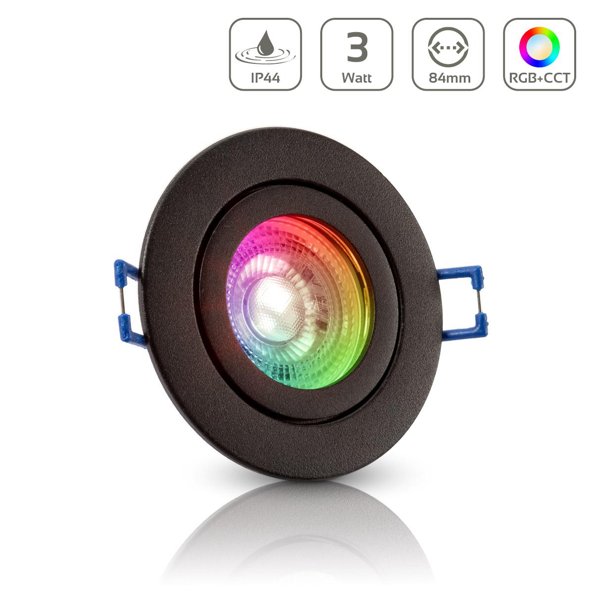Einbauspot IP44 rund starr - Farbe: schwarz - LED Leuchtmittel: GU10 5W RGB+CCT
