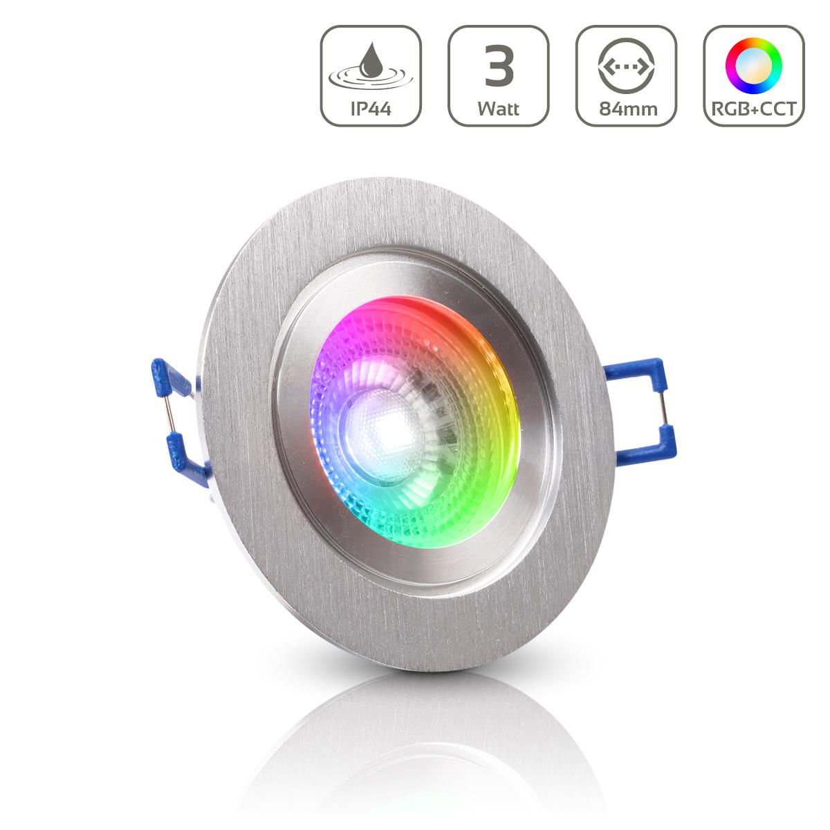 Einbauspot IP44 rund starr - Farbe: Alu-gebürstet - LED Leuchtmittel: GU10 5W RGB+CCT