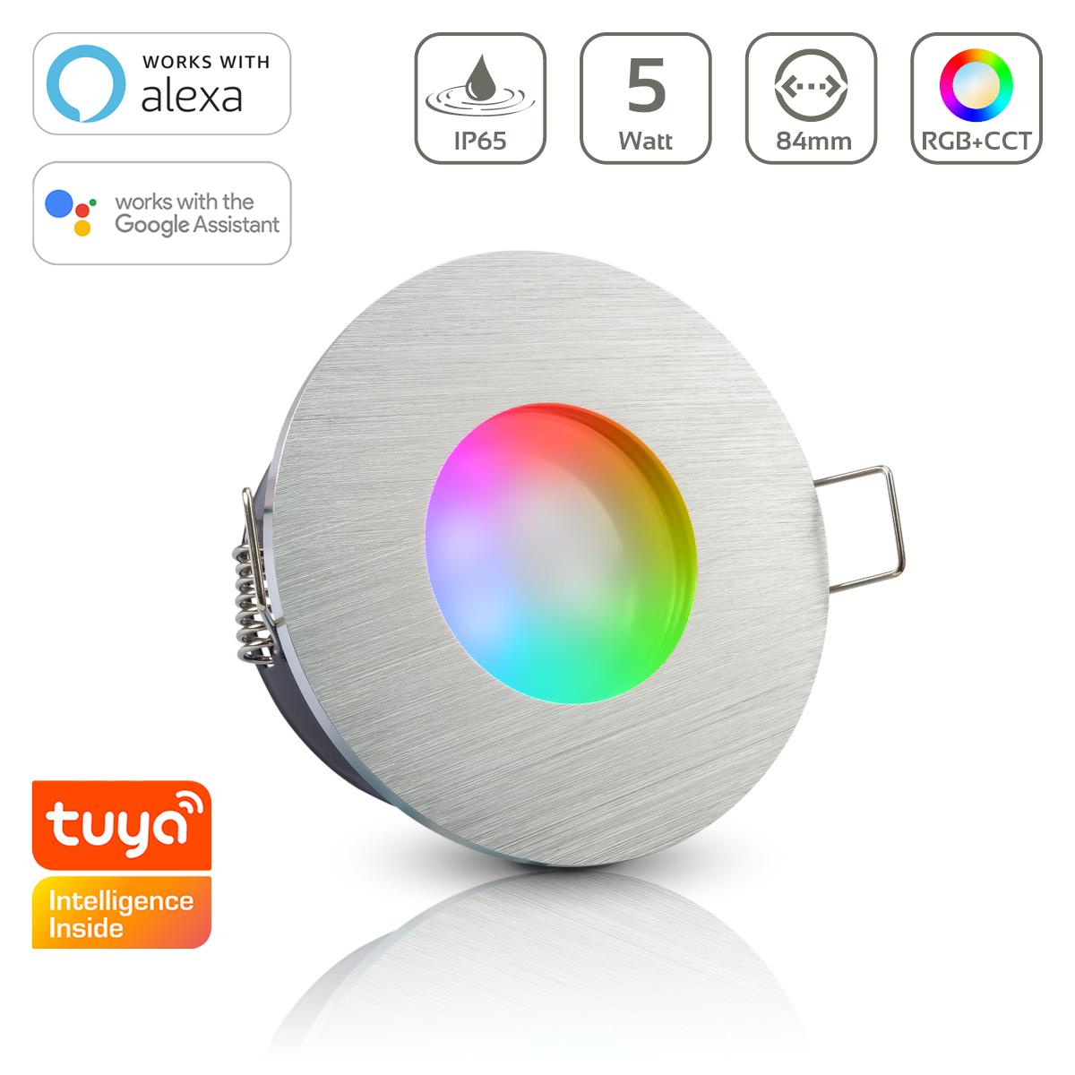 Einbauspot IP65 rund - Farbe: Alu-gebürstet - LED Leuchtmittel: GU10 5W RGB+CCT Smart