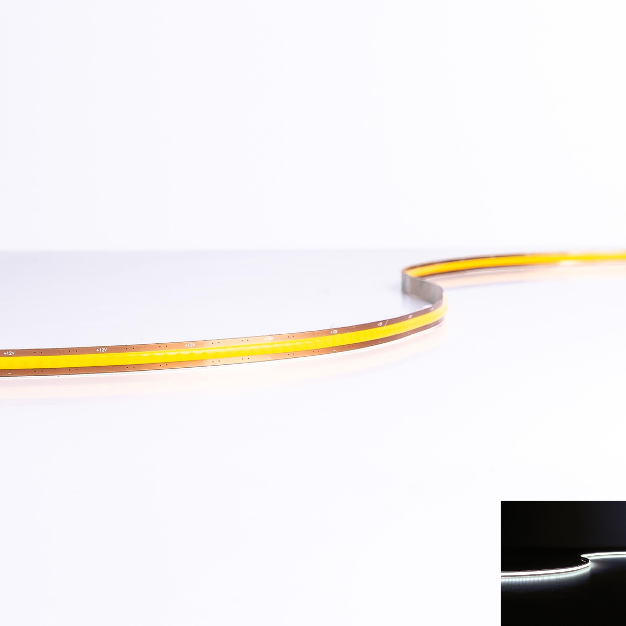 COB 12V Free Cut LED Streifen 5M 10W/m 600LED/m 8mm IP20 - Lichtfarbe: Kaltweiß 6000K