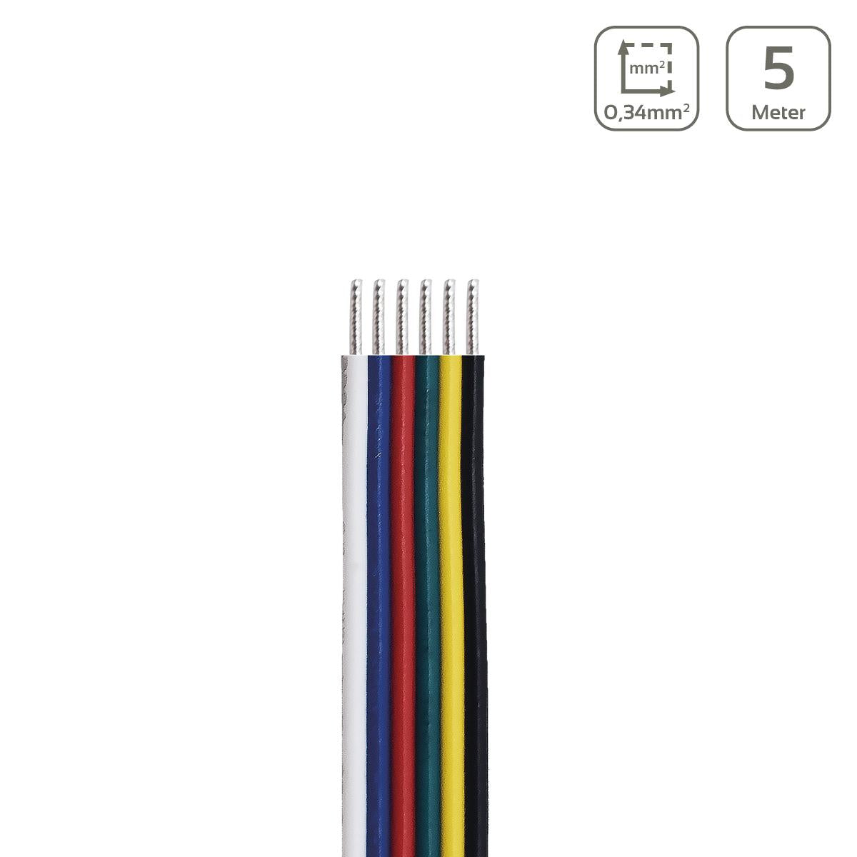LED Kabel RGB+CCT 6-polig - Querschnitt: 6x0,34mm² / AWG22 - Länge: 5m