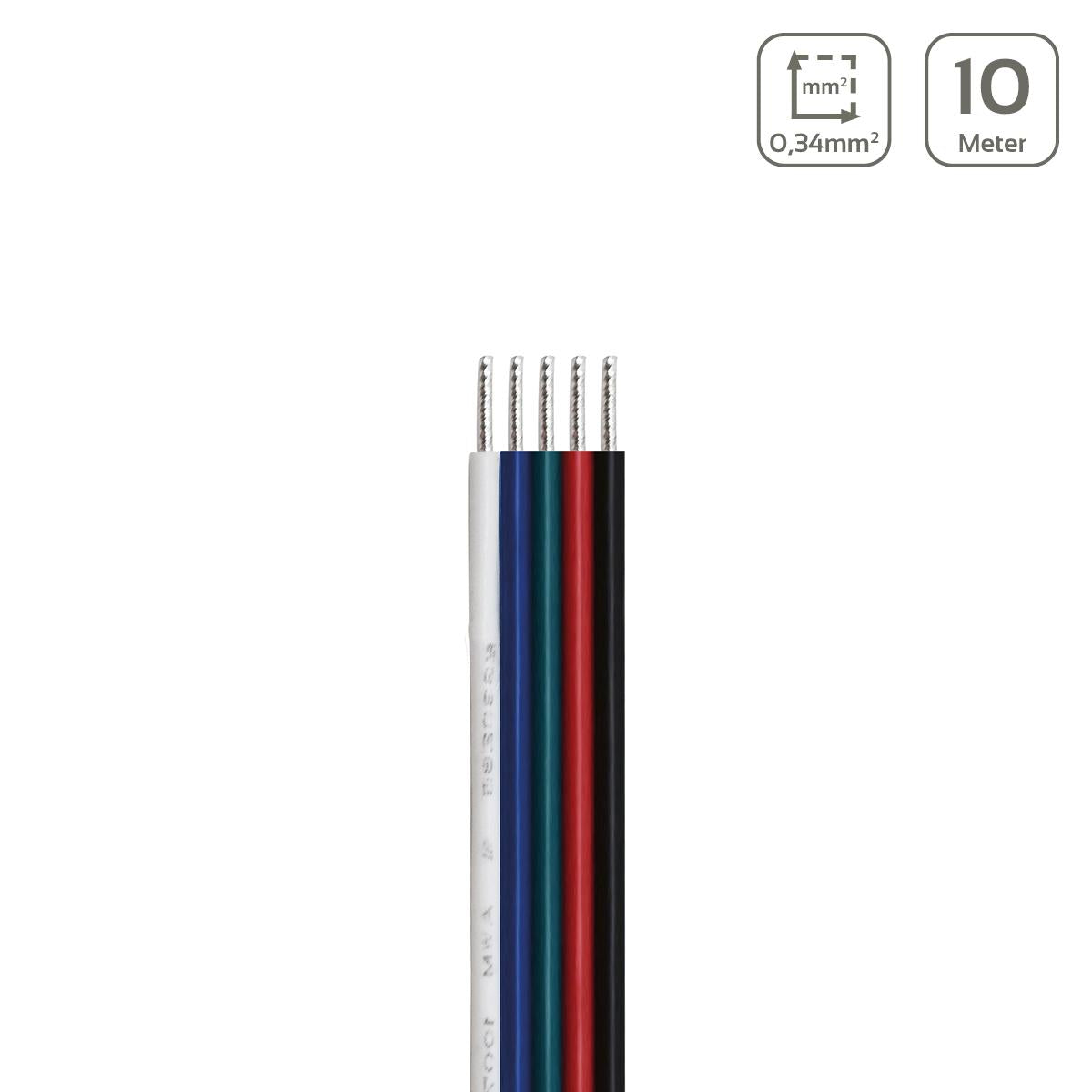 LED Kabel RGBW 5-polig - Querschnitt: 5x0,34mm² / AWG22 - Länge: 10m
