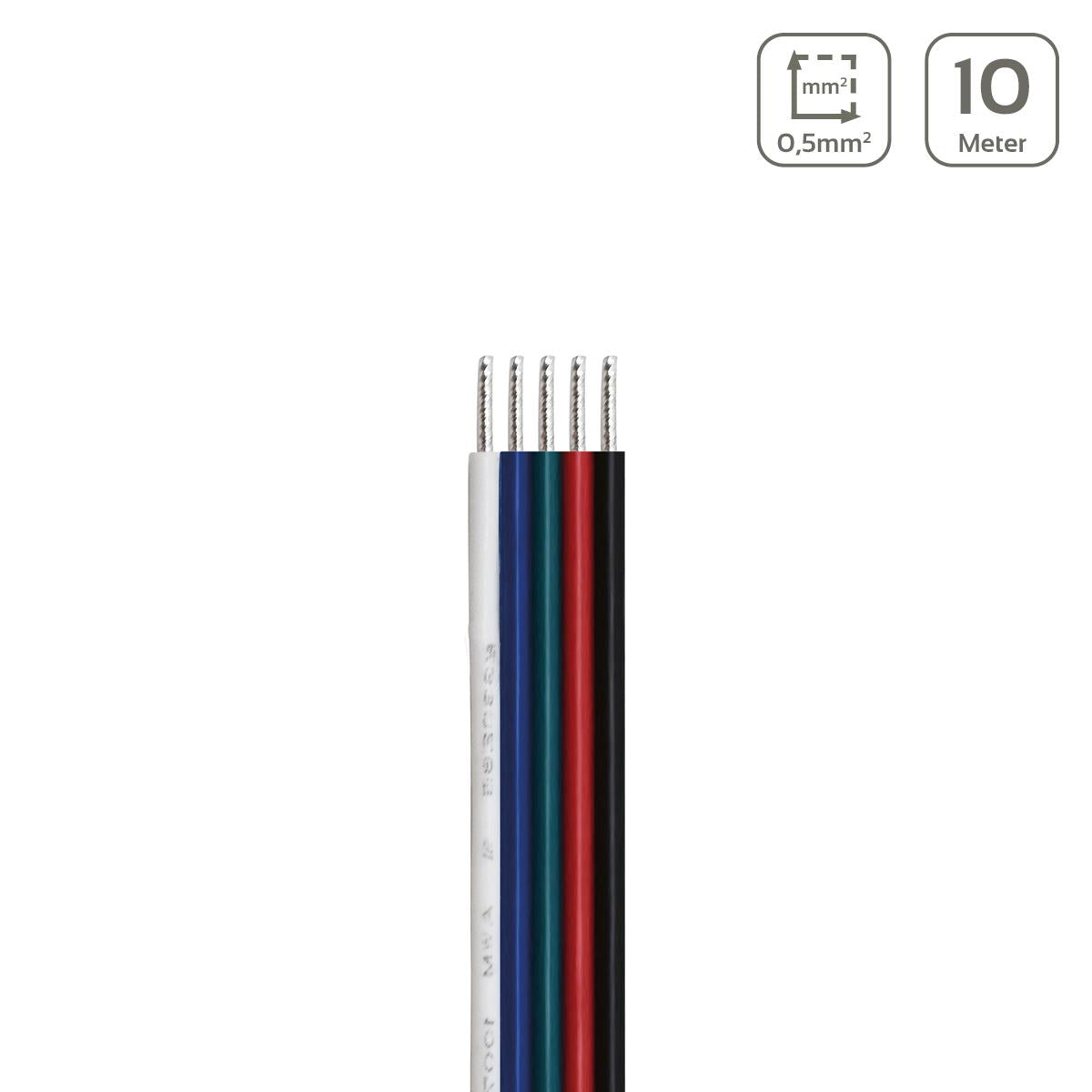 LED Kabel RGBW 5-polig - Querschnitt: 5x0,5mm² / AWG20 - Länge: 10m