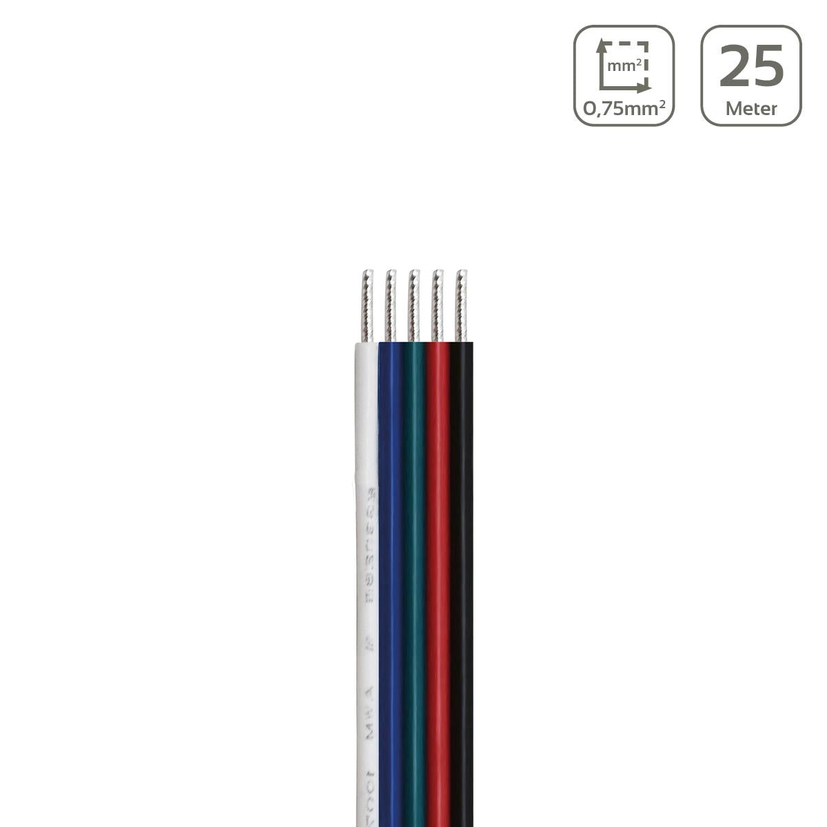 LED Kabel RGBW 5-polig - Querschnitt: 5x0,75mm² / AWG18 - Länge: 25m
