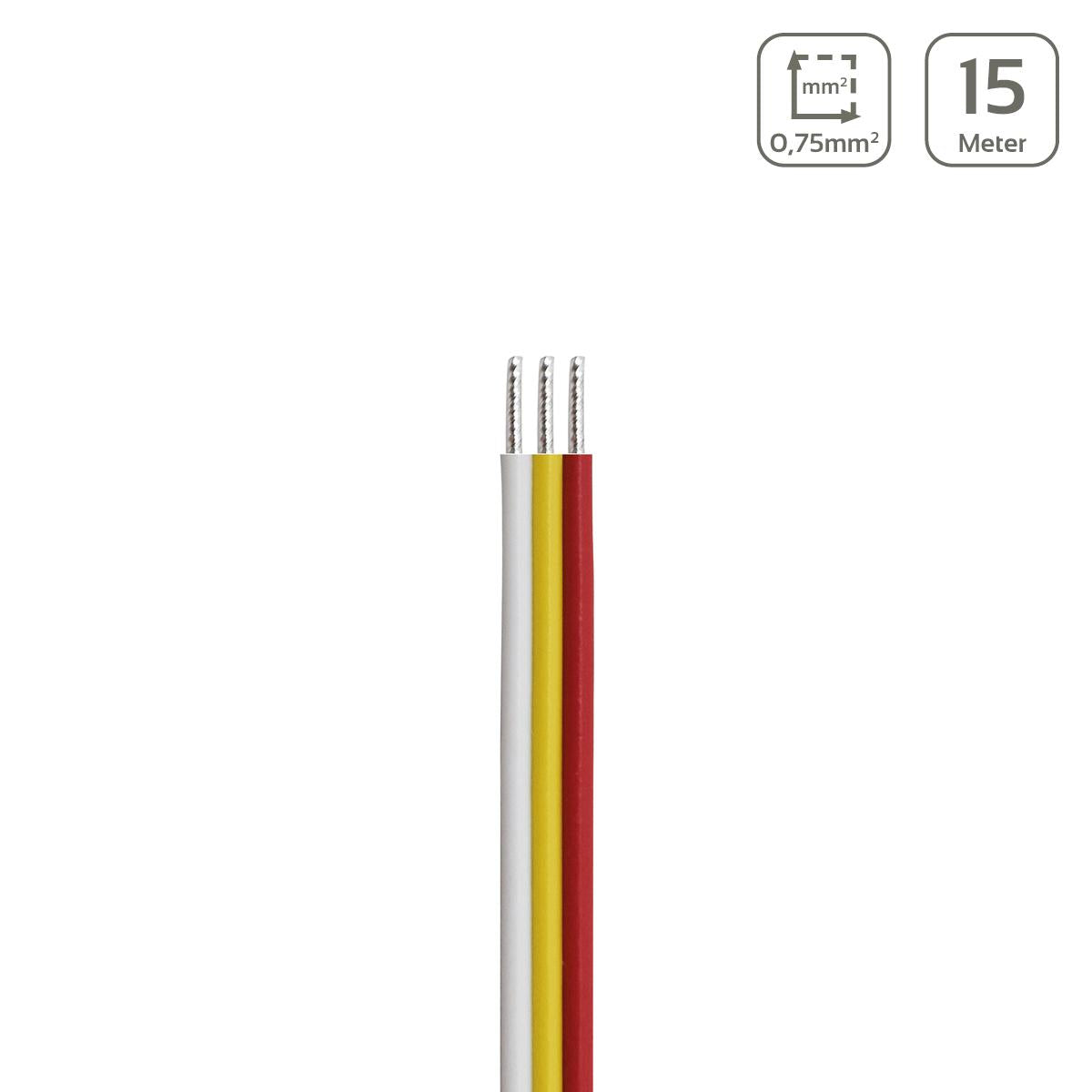 LED Kabel CCT 3-polig - Querschnitt: 3x0,75mm² / AWG18 - Länge: 15m
