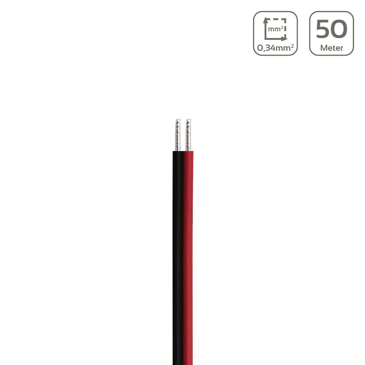 LED Kabel 2-polig - Querschnitt: 2x0,34mm² / AWG22 - Länge: 50m