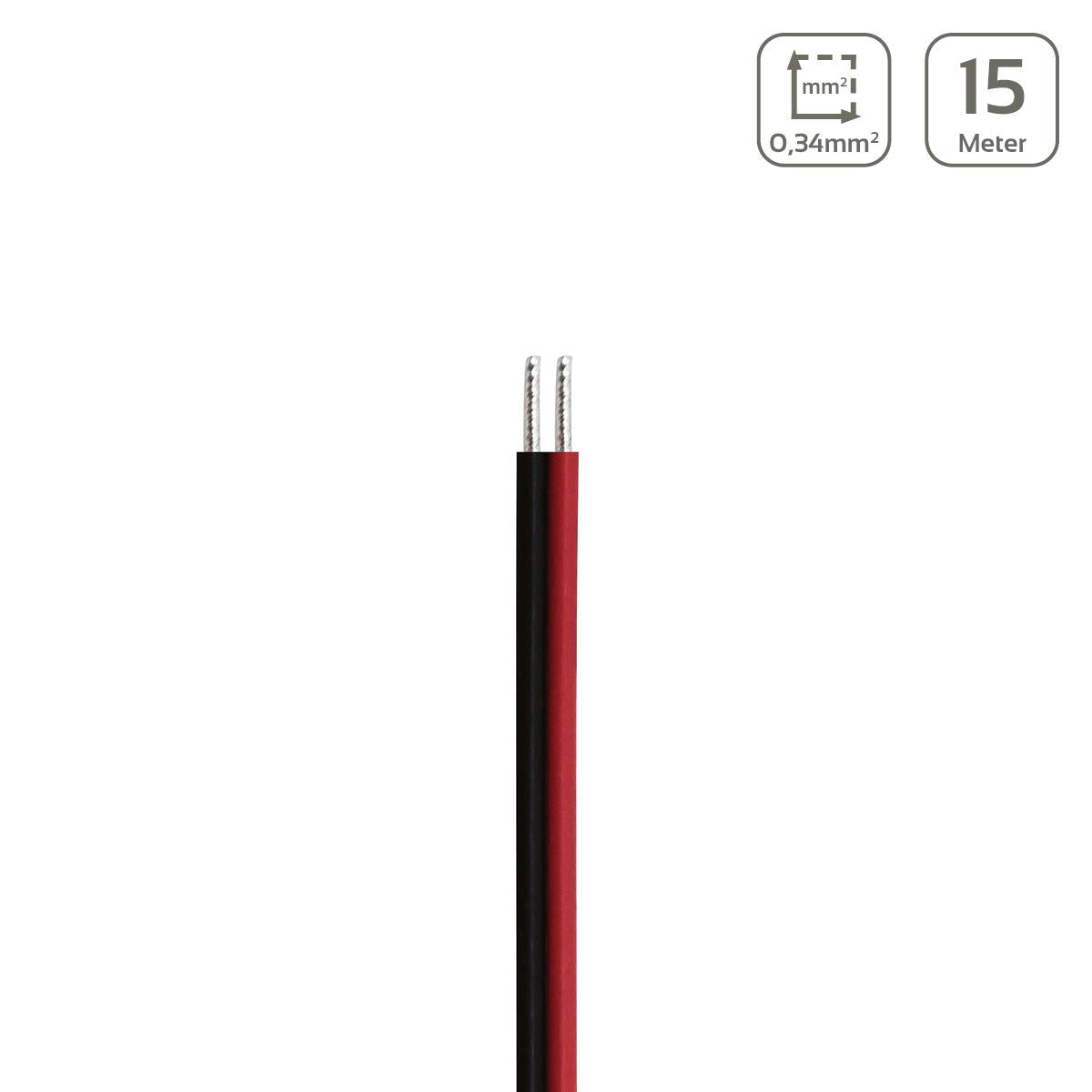 LED Kabel 2-polig - Querschnitt: 2x0,34mm² / AWG22 - Länge: 15m