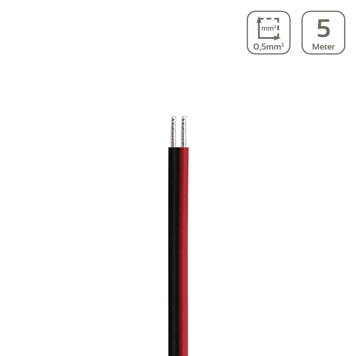 LED Kabel 2-polig - Querschnitt: 2x0,5mm² / AWG20 - Länge: 5m