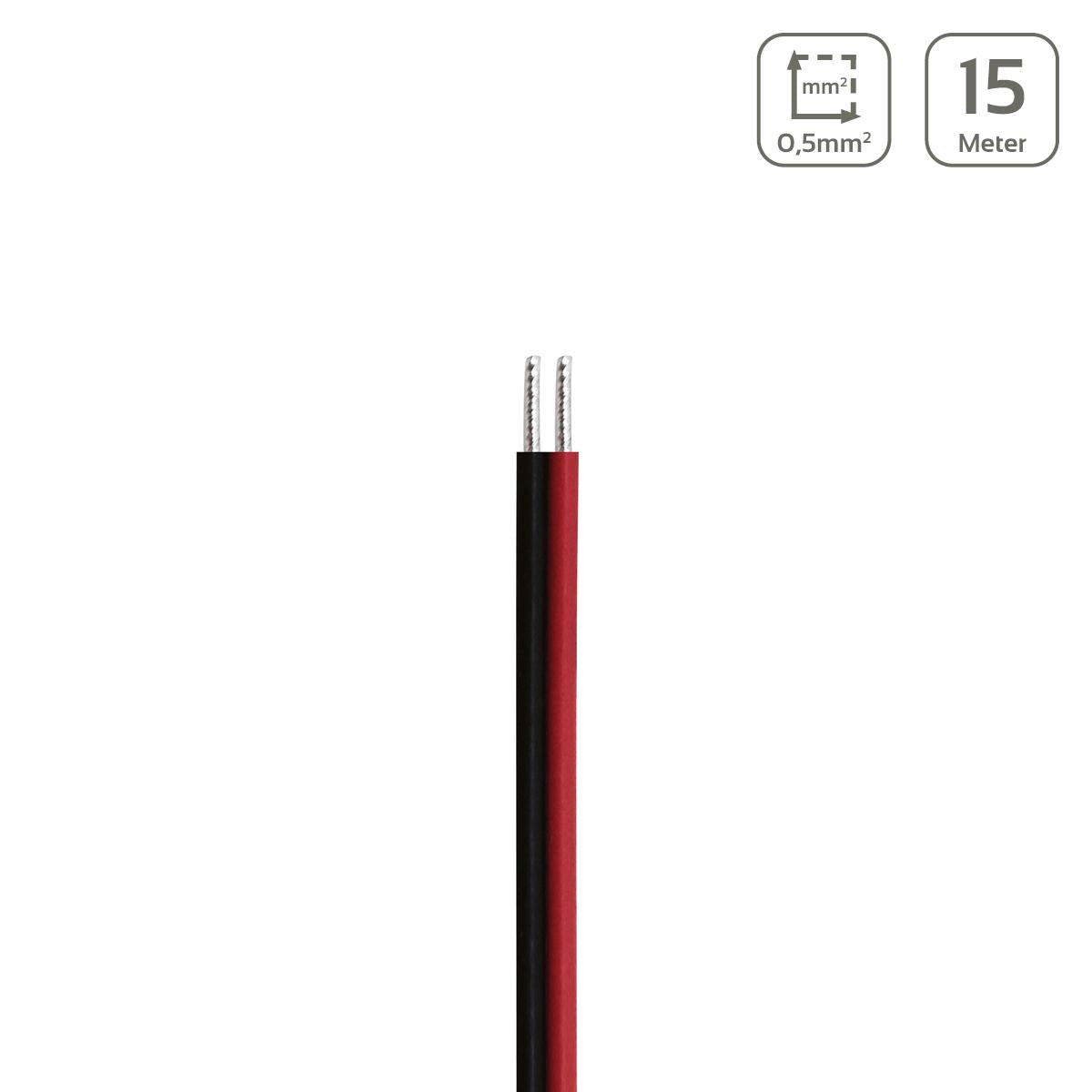 LED Kabel 2-polig - Querschnitt: 2x0,5mm² / AWG20 - Länge: 15m