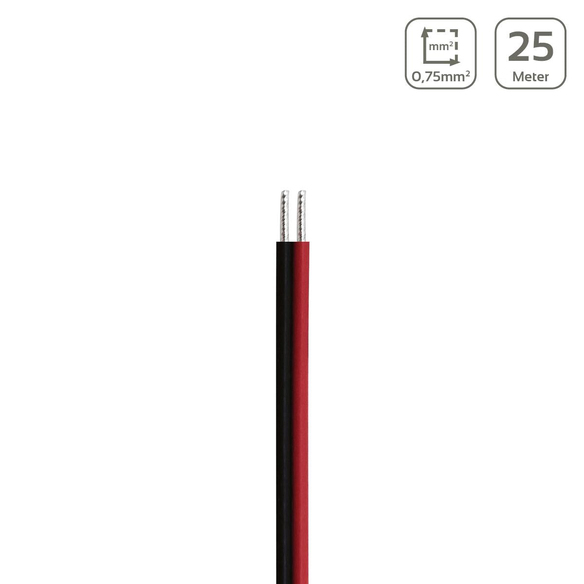 LED Kabel 2-polig - Querschnitt: 2x0,75mm² / AWG18 - Länge: 25m