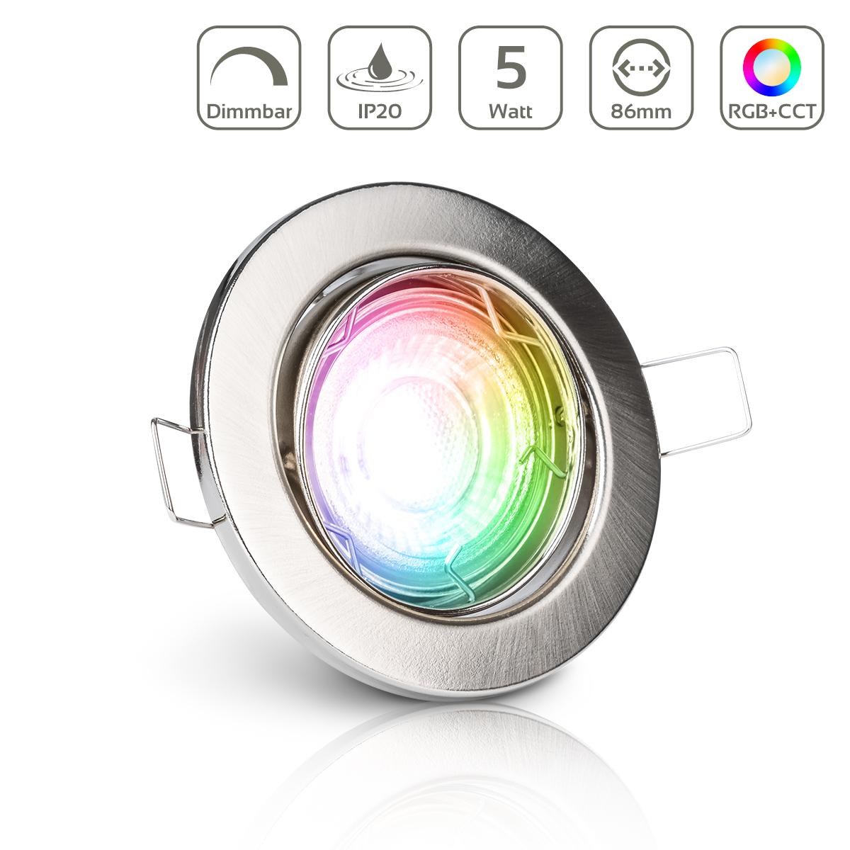 Einbauspot IP20 rund schwenkbar Sprengring - Farbe: Edelstahl-gebürstet - LED Leuchtmittel: GU10 5W RGB+CCT