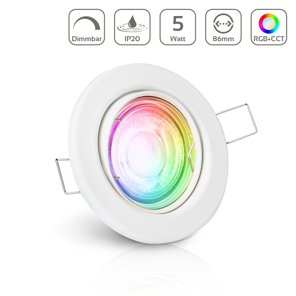 Einbauspot IP20 rund schwenkbar Sprengring - Farbe: Weiß - LED Leuchtmittel: GU10 5W RGB+CCT