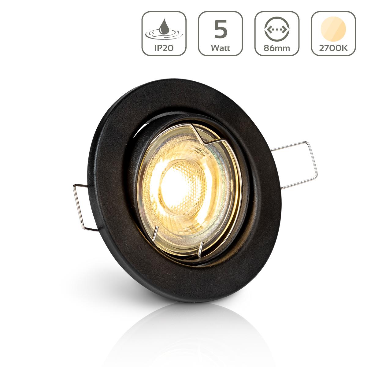 Einbauspot IP20 rund schwenkbar Sprengring - Farbe: Schwarz - LED Leuchtmittel: GU10 5W warmweiß
