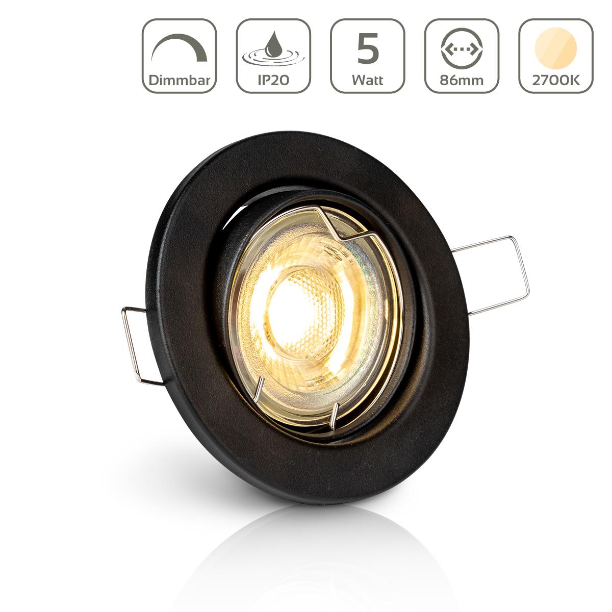 Einbauspot IP20 rund schwenkbar Sprengring - Farbe: Schwarz - LED Leuchtmittel: GU10 5W warmweiß dimmbar