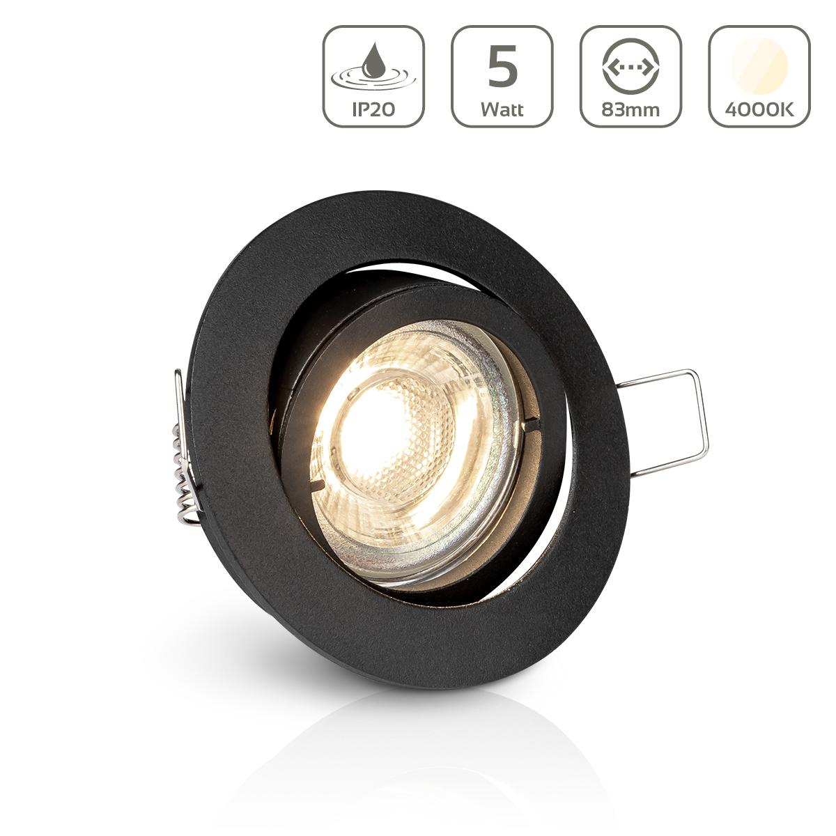 Einbauspot IP20 rund schwenkbar Bajonettverschluss - Farbe: Schwarz - LED Leuchtmittel: GU10 5W neutralweiß