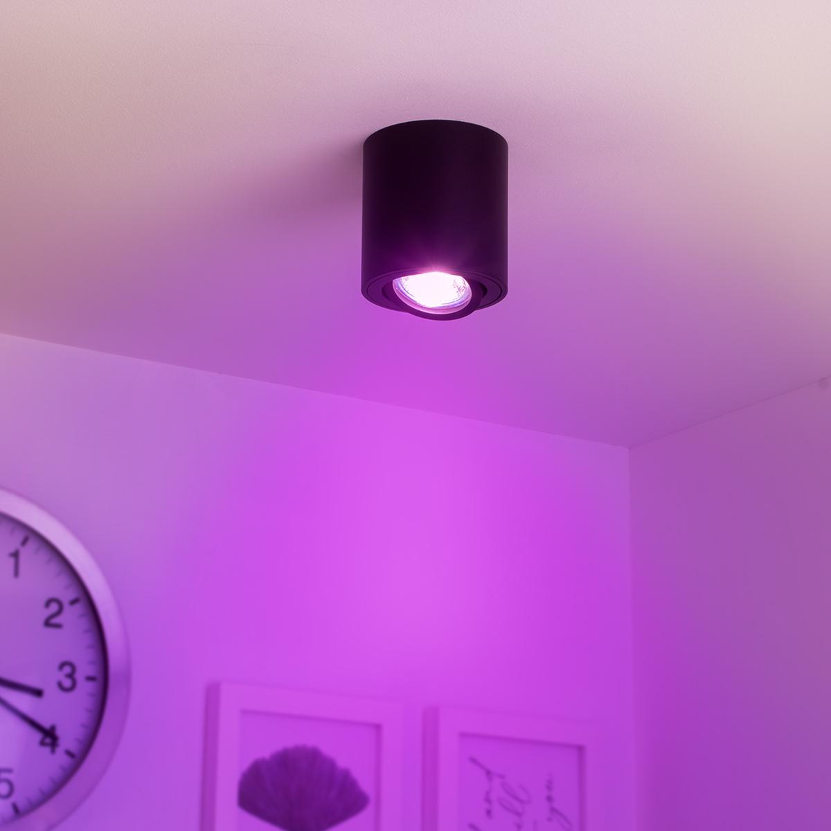 Runder Aufbaustrahler schwenkbar Deckenbeleuchtung - Farbe: schwarz - LED Leuchtmittel: GU10 5W RGB+CCT 230V dimmbar 60°