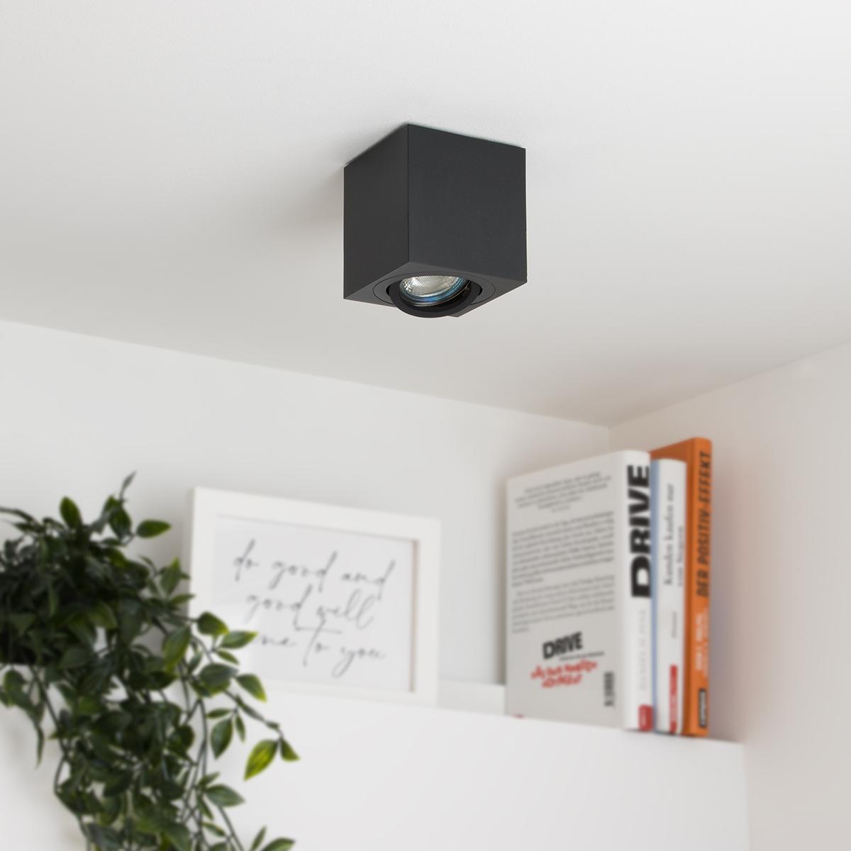 Eckiger Aufbaustrahler schwenkbar Deckenbeleuchtung - Farbe: schwarz - LED Leuchtmittel: Ohne