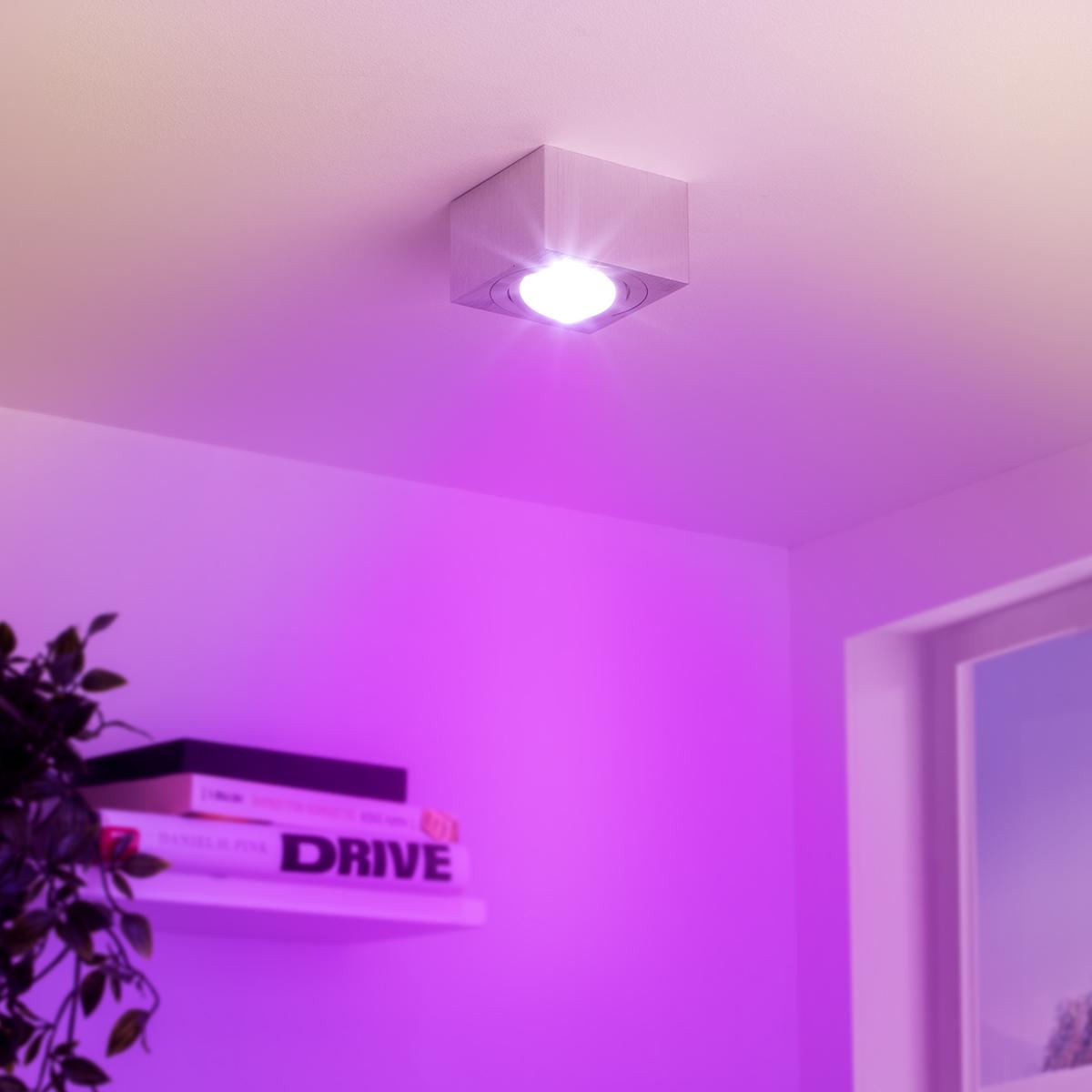 Flacher Aufbaustrahler eckig schwenkbar Deckenleuchte - Farbe: Alu-gebürstet - LED Leuchtmittel: 5W RGB+CCT 230V dimmbar 60°