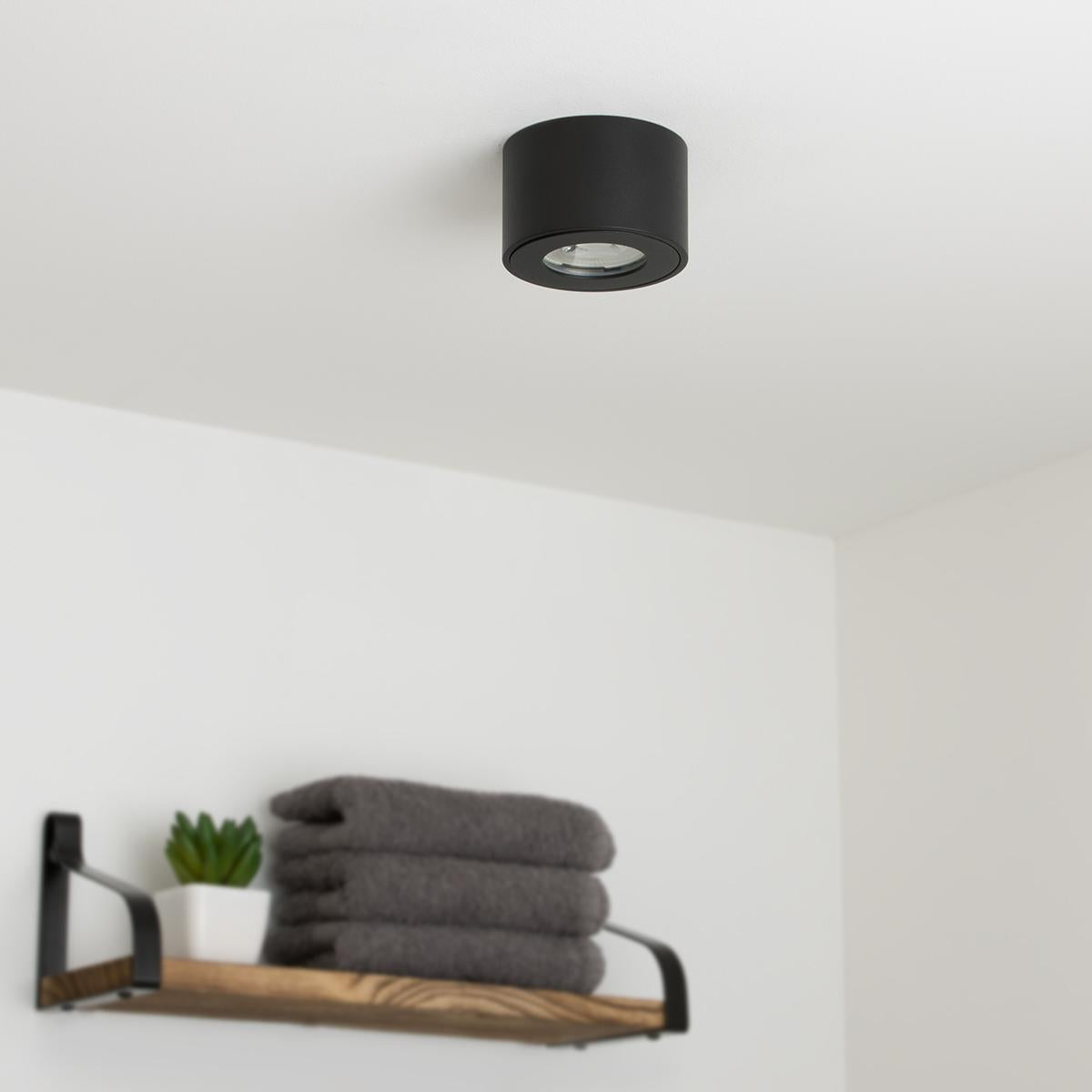 Flacher Aufbaustrahler rund IP44 Deckenleuchte - Farbe: schwarz - LED Leuchtmittel: Ohne